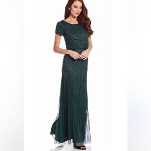 Adrianna Papell Emerald Green Beaded Dress